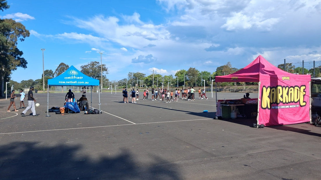 The Karkade tent beside the Netball NSW tent at the Sudanese Gala Day, Blacktown