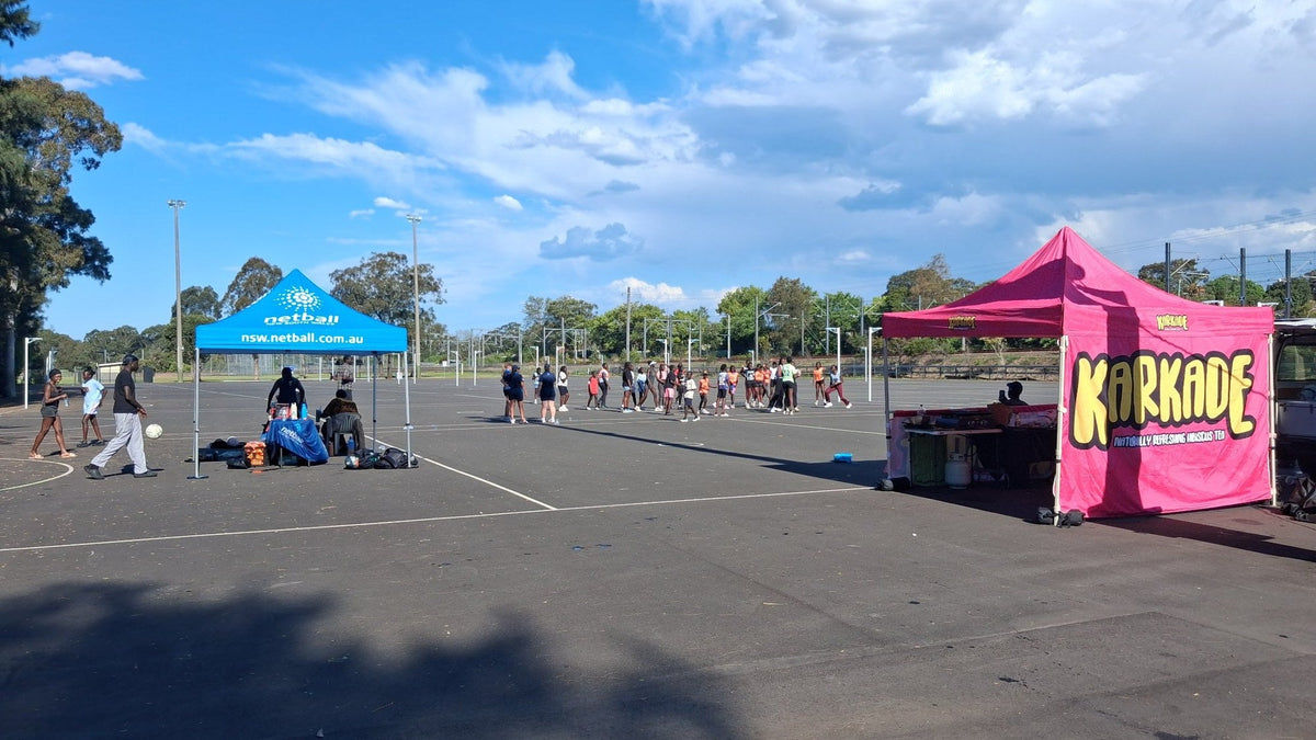 The Karkade tent beside the Netball NSW tent at the Sudanese Gala Day, Blacktown