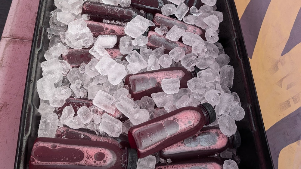 Bottles of Karkade on ice at the stall